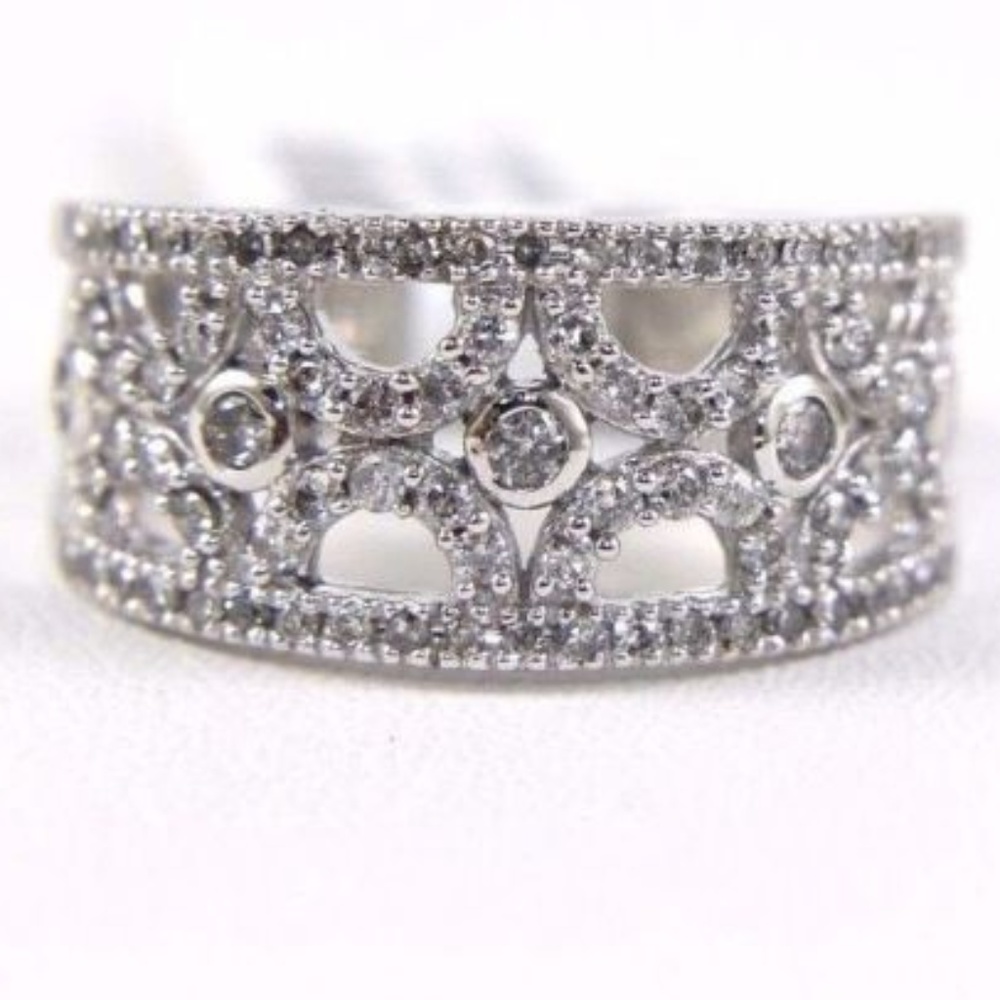 Curve Cluster Diamond Ladys Ring Band 10K WG .75Ct